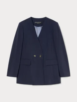 Discount Marina Rinaldi Wool crêpe canvas jacket MIDNIGHTBLUE