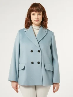 Discount Marina Rinaldi Wool drap pea coat SHADEDLIGHTBLUE