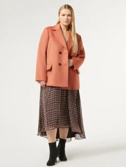 Online Marina Rinaldi Wool drap pea coat TERRACOTTA