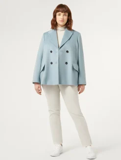 Discount Marina Rinaldi Wool drap pea coat SHADEDLIGHTBLUE