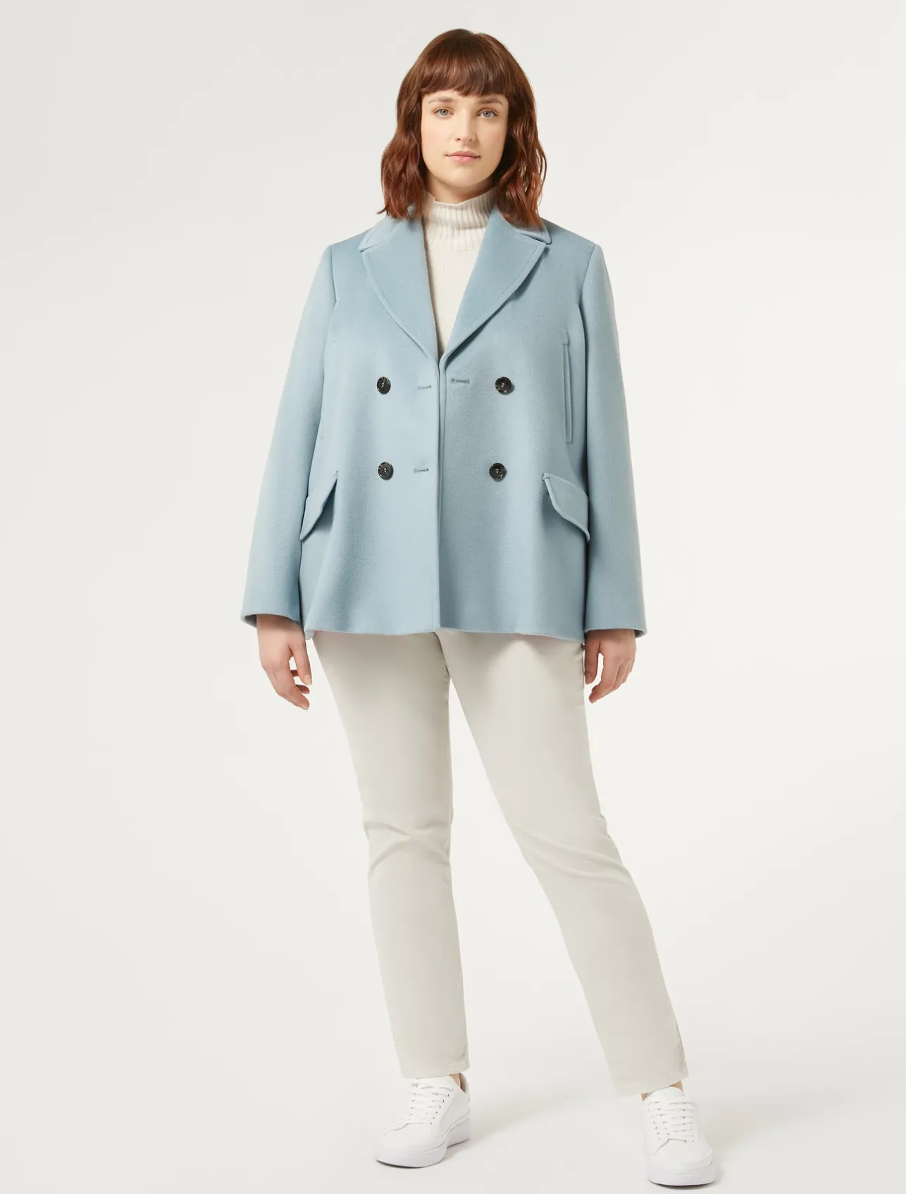 Discount Marina Rinaldi Wool drap pea coat SHADEDLIGHTBLUE