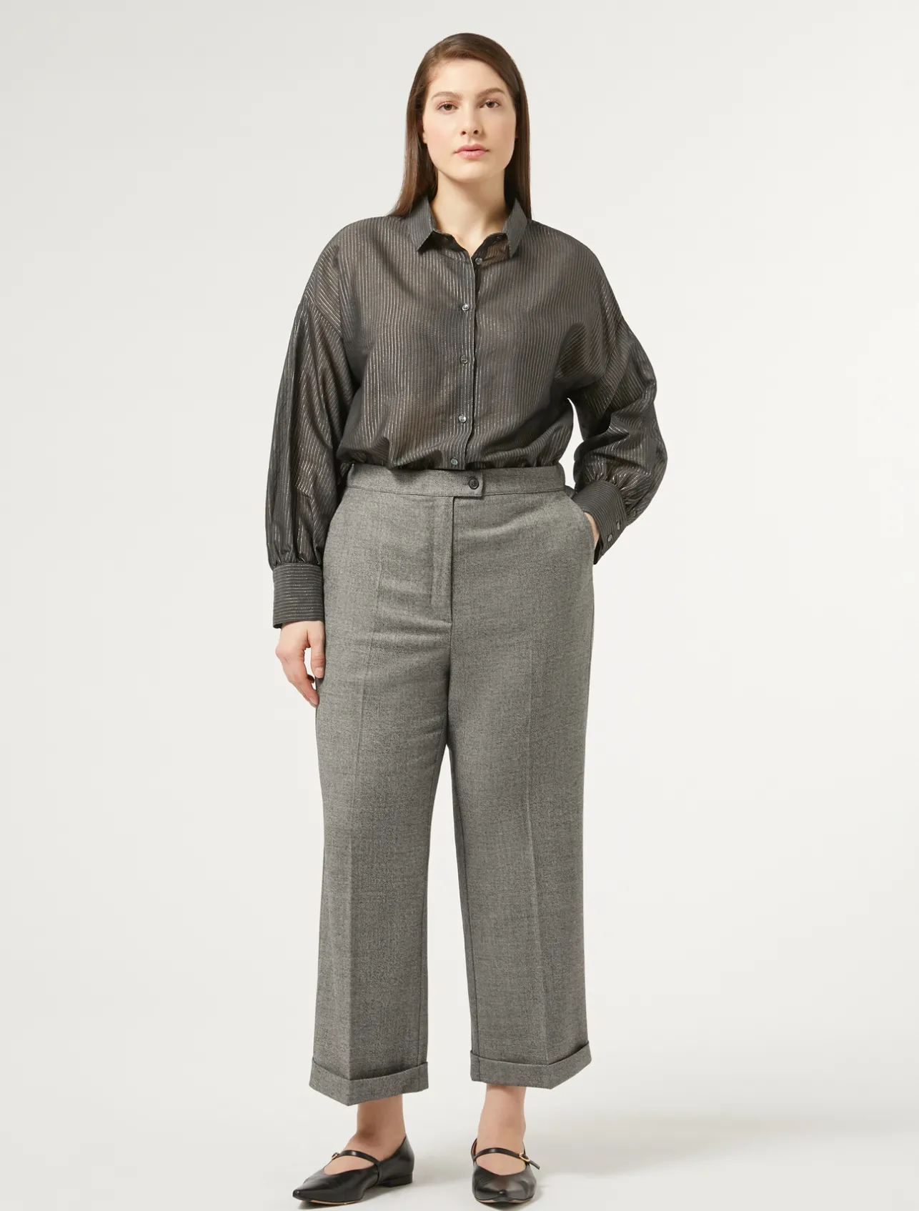 Discount Marina Rinaldi Wool flannel trousers DARKGREY