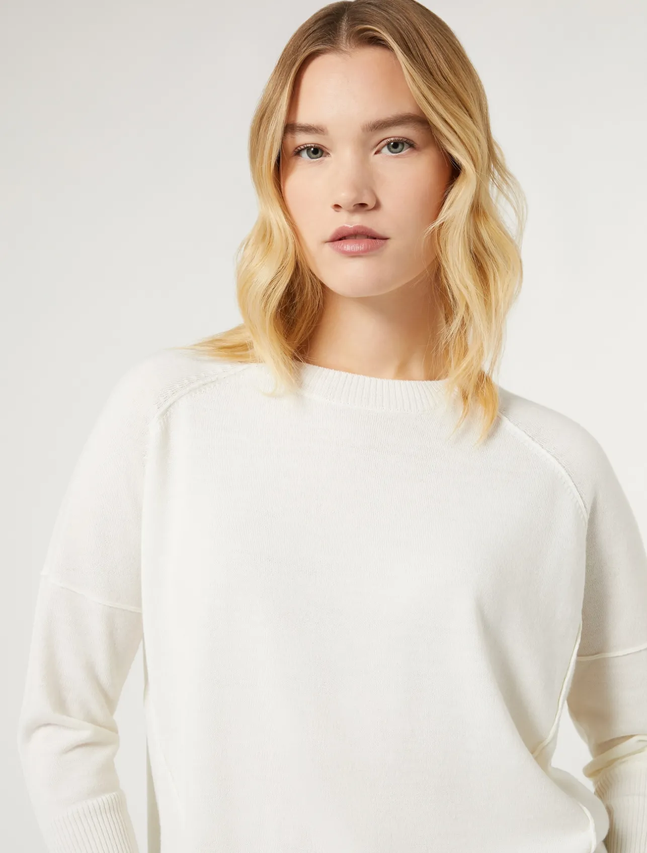 Fashion Marina Rinaldi Wool yarn sweater WHITE