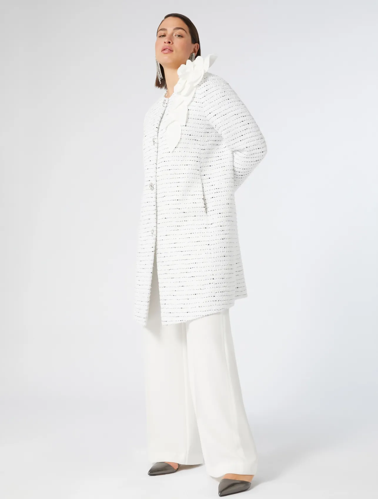 New Marina Rinaldi Yarn-dyed duster coat WHITE