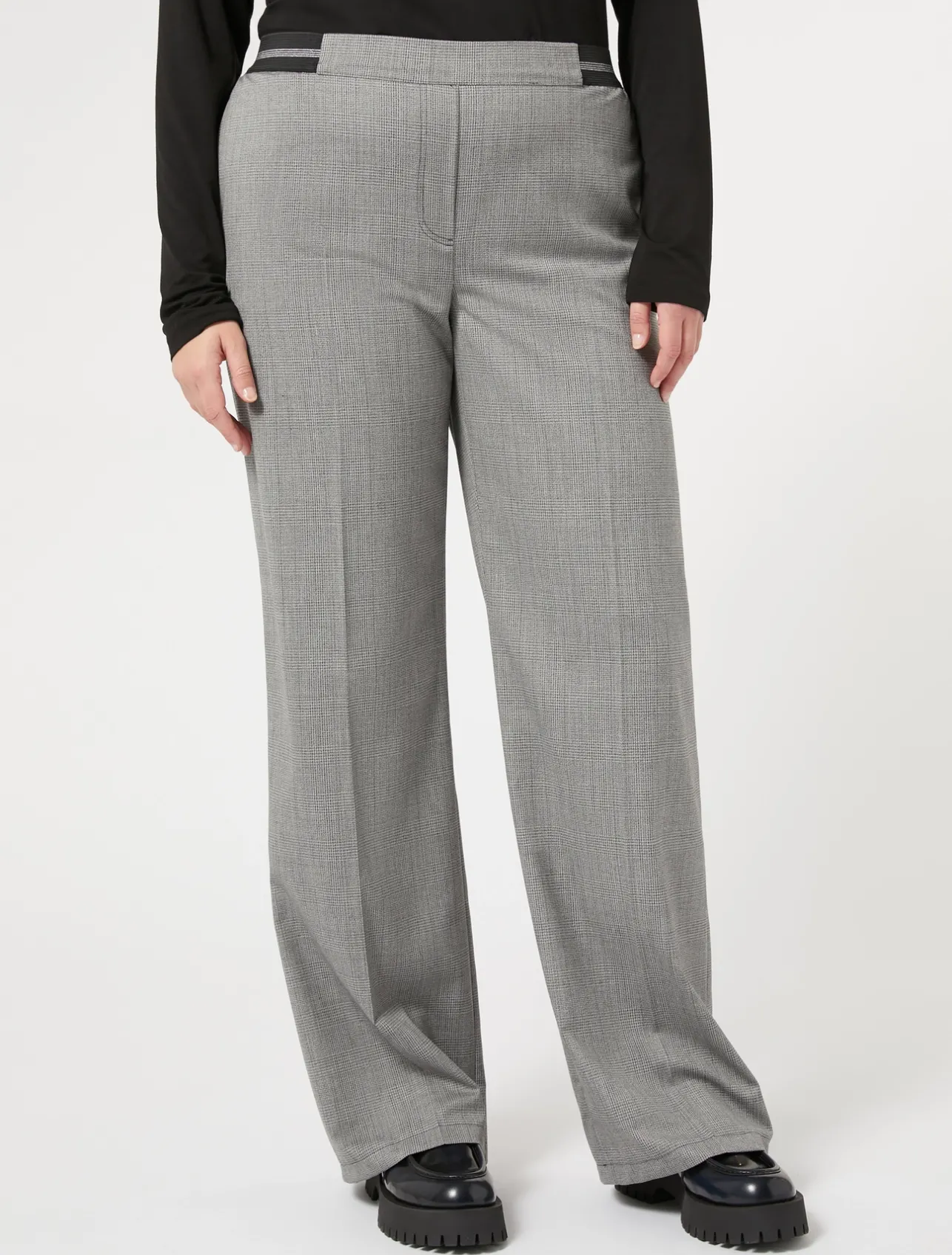 Online Marina Rinaldi Yarn-dyed fabric and lurex trousers BLACK